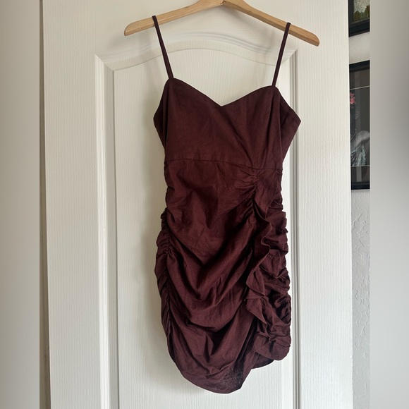 Zara Linen Blend Ruched Mini Dress. Size: Small. Good condition 🤎 - Picture 4 of 11